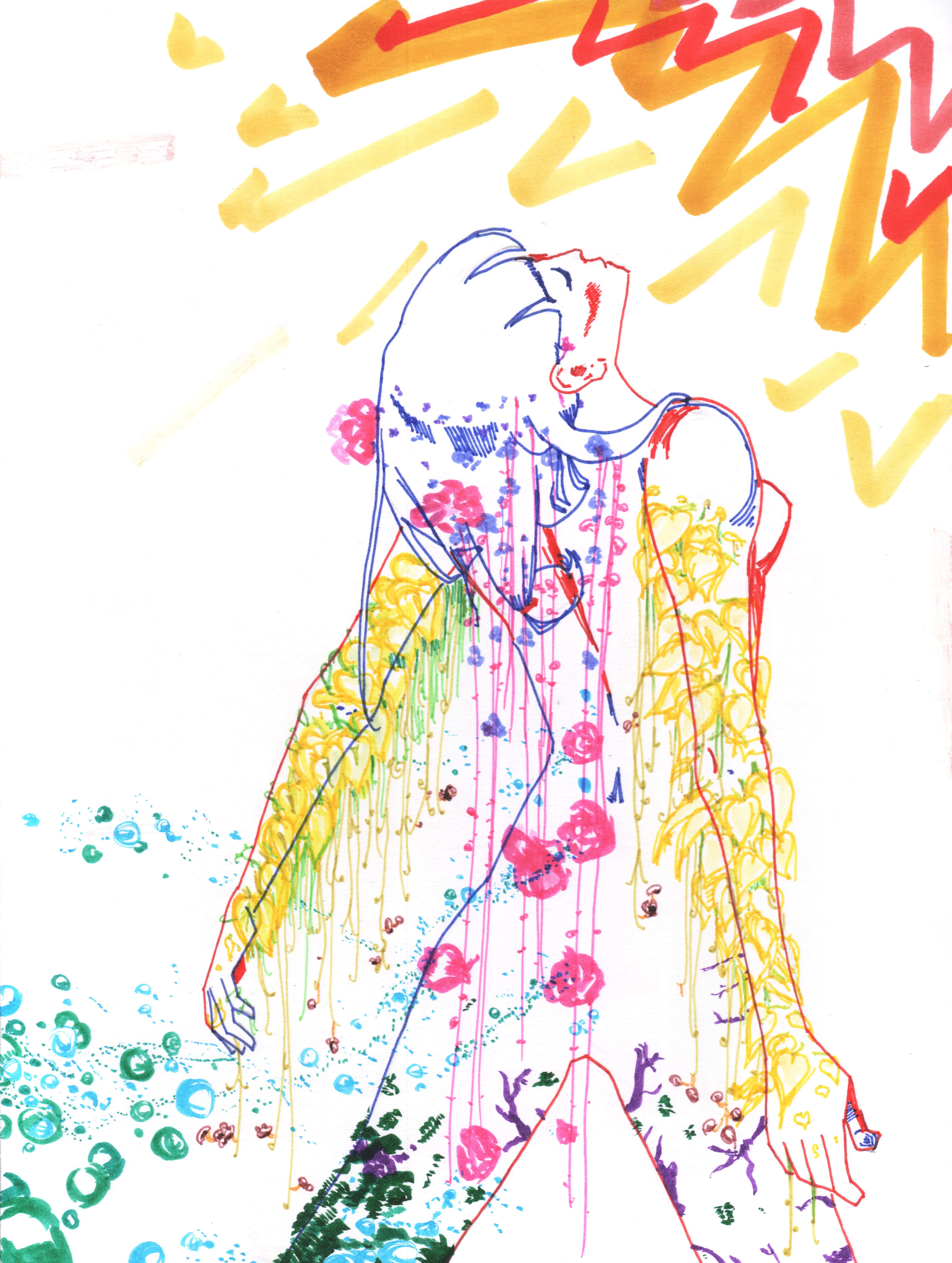 Abstract self portrait from 2022 utilizing every main Stabilo fineliner hue.